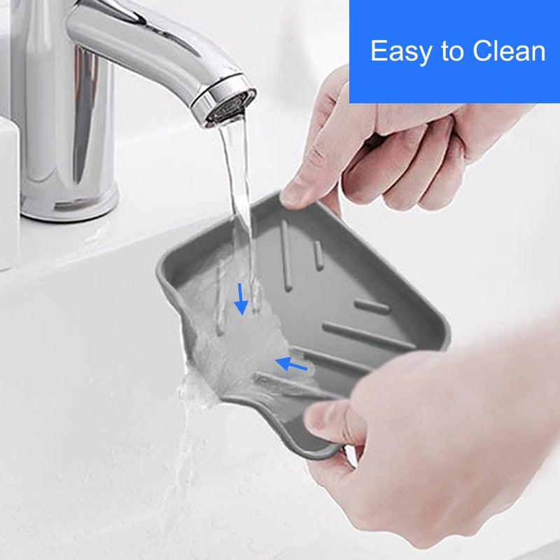 Metopets Sponge Holder with Drain Spout, Silicone Sponge Tray for Kitchen Sink, Rubber Soap Dish for Shower Bathroom (Grey, 4.7"" x 3.6"") - Image 5